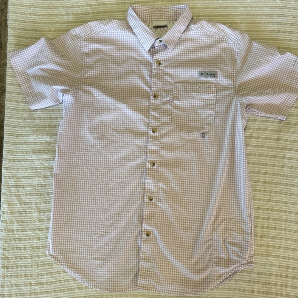 Columbia Men's Short Sleeve Checkered Shirt - Lavender and White. Spring/Easter